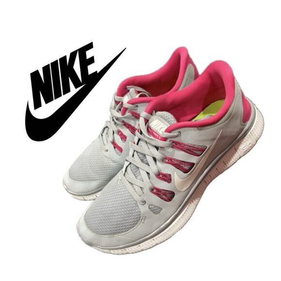 NIKE FREE RUN 5.0 WOLF GREY AND HOT PINK SNEAKERS SZ 10 SPORTY RUNNING GYM YOGA - Picture 1 of 16